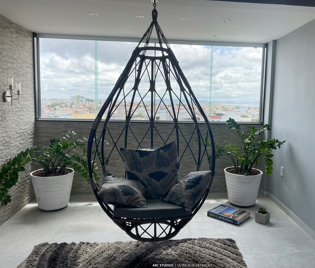 Sala de estar com janelões panorâmicos